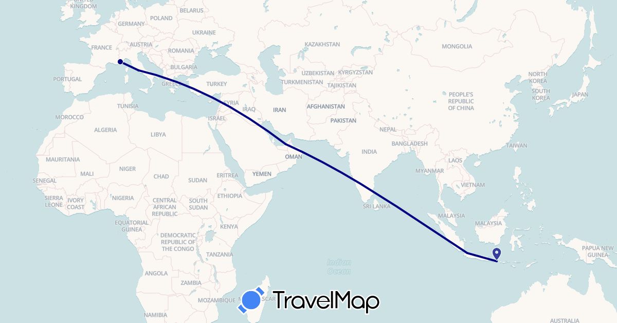 TravelMap itinerary: driving in United Arab Emirates, France, Indonesia, Italy (Asia, Europe)